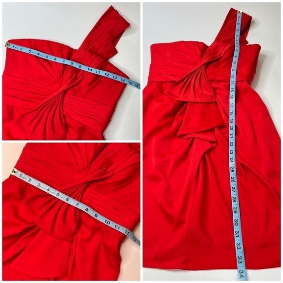 Bcbgmaxazria Palais Red Bow Pleated One Shoulder Sexy Silky Crepe Mini Dress - Picture 15 of 15